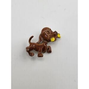 Vintage ceramic dog brooch enamel figural brown puppy 1940s 1950s